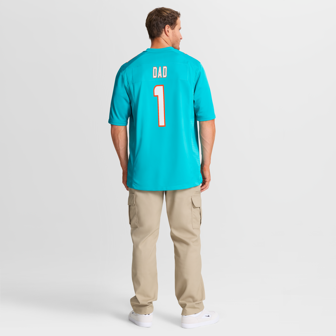 Number 1 Dad Miami Dolphins Nike Game Jersey - Aqua